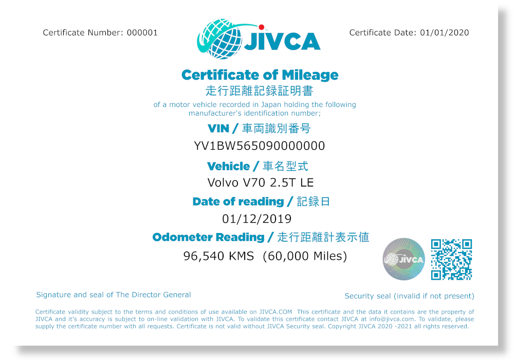 Jivca Certificates And s For Vehicle Mileage